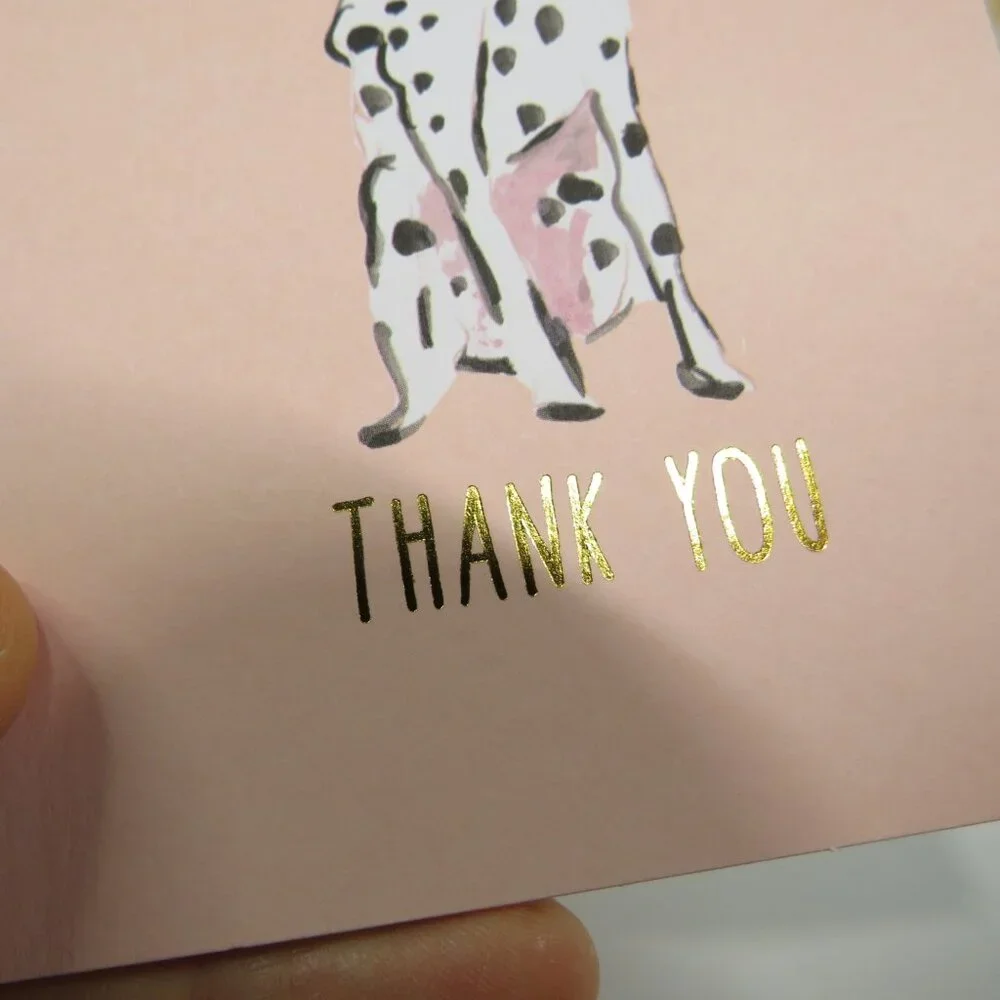 Pastel Dog (8) Note Cards THANK YOU Gold Blank inside Puppy